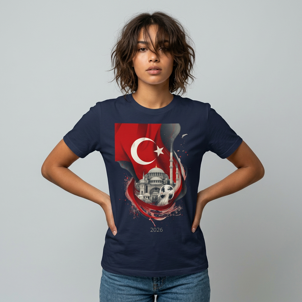 Türkiye Football T-Shirt Turkish Flag & Istanbul Mosque Design Tee