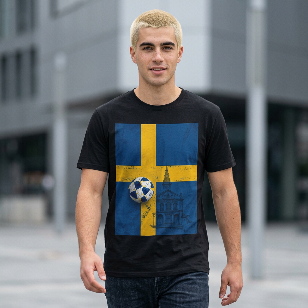Sweden Flag Soccer T-Shirt — Distressed Swedish Flag Football Tee