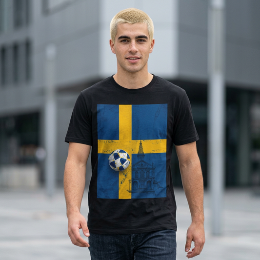 Sweden Flag Soccer T-Shirt — Distressed Swedish Flag Football Tee