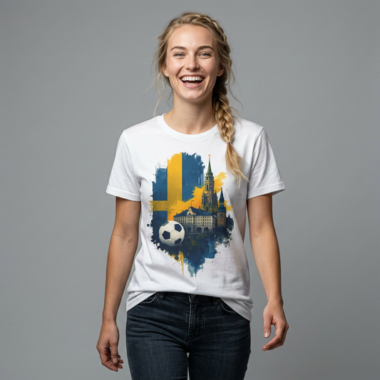 Sweden Football Skyline T‑Shirt — Swedish Flag Soccer Graphic Tee
