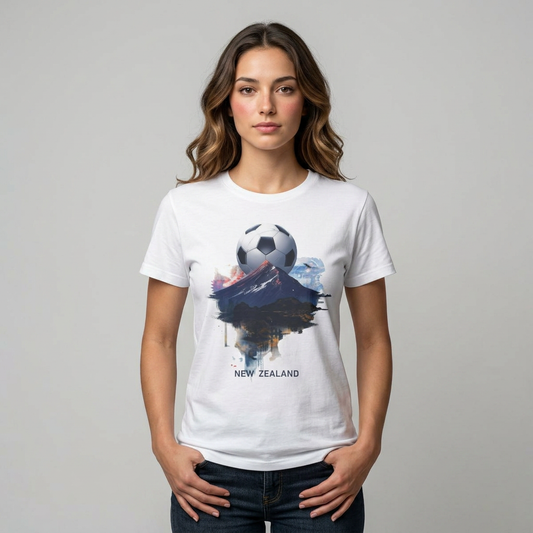 New Zealand Football Mountain T-Shirt — Majestic Landscape Soccer Design Tee