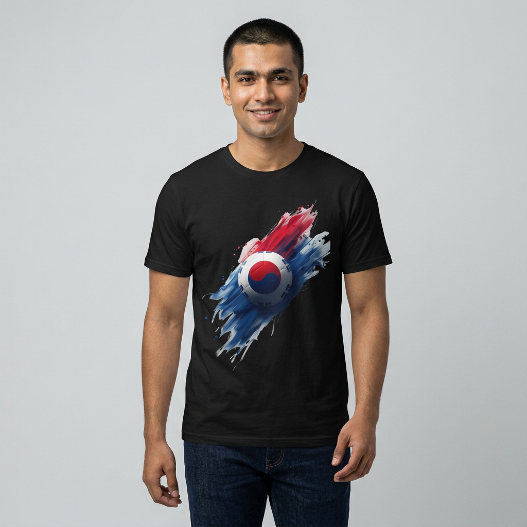 South Korea Football Flag T-Shirt Abstract Splatter Soccer Design Tee