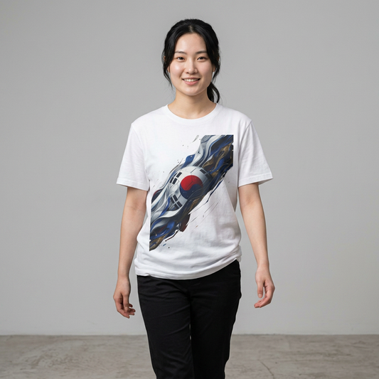 South Korea Football Wave Flag T-Shirt Luxury Abstract Soccer T-Shirt