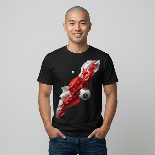 Japan Football Rising Sun T‑Shirt — Dynamic Red & White Silk Ribbon Design Tee
