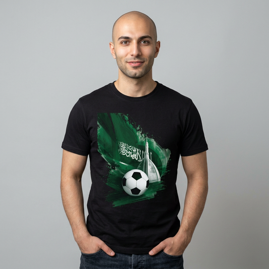 Soccer Saudi Arabia T-Shirt — Green Brushstroke Flag Design Tee