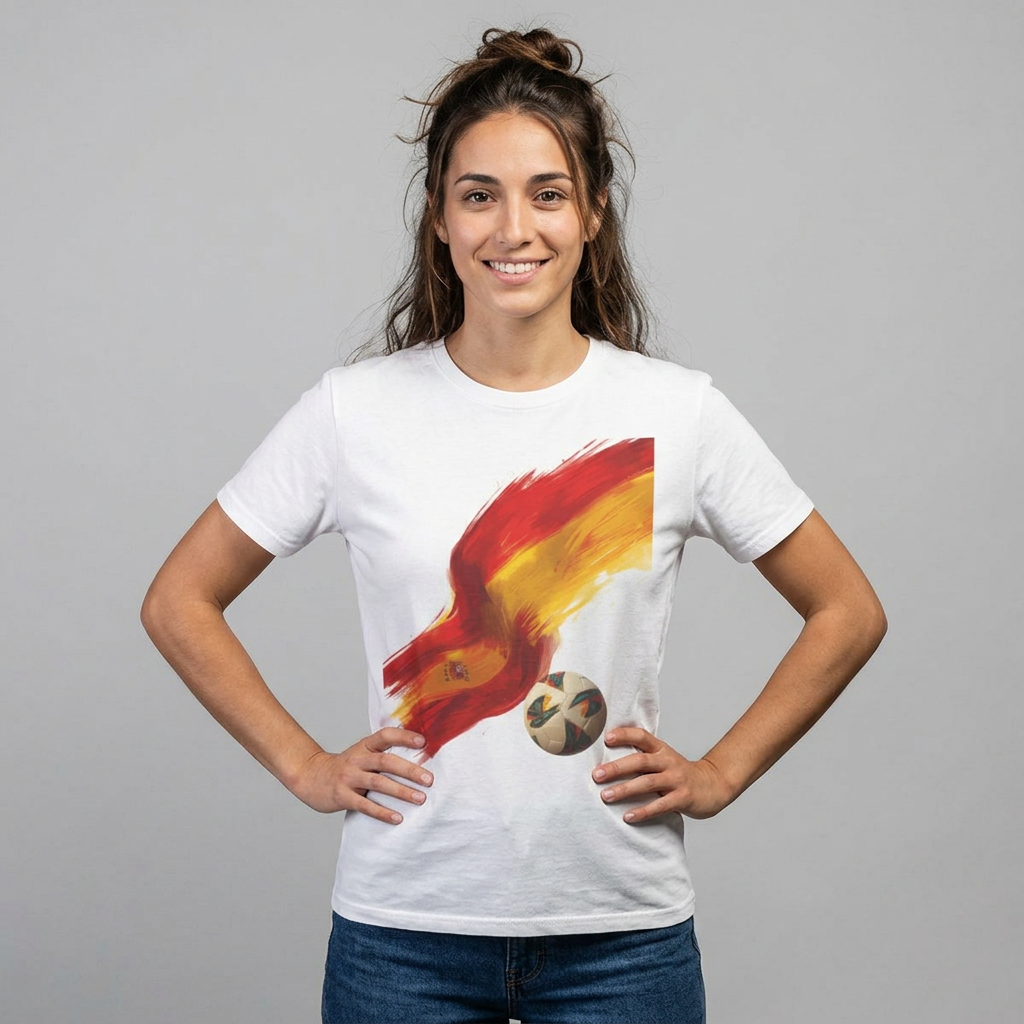 Spain Football Flag Brushstroke T-Shirt Abstract La Roja Soccer Design Tee