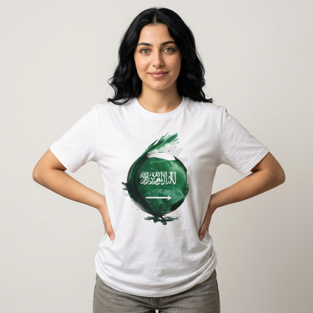 Saudi Arabia Football Flag Splatter T-Shirt Abstract Green Falcon Soccer Tee