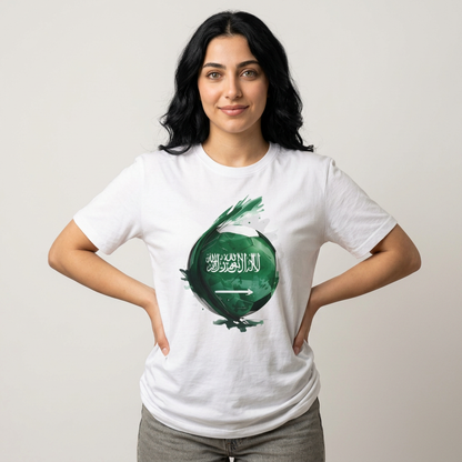Saudi Arabia Football Flag Splatter T-Shirt Abstract Green Falcon Soccer Tee