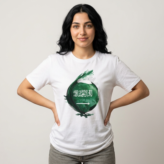 Saudi Arabia Football Flag Splatter T-Shirt Abstract Green Falcon Soccer Tee