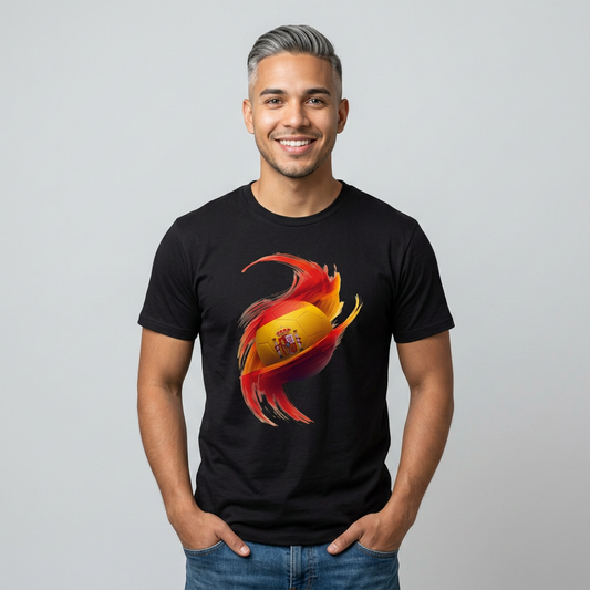 Spain Football Flag Vortex T-Shirt La Roja Soccer Brushstroke Design Tee