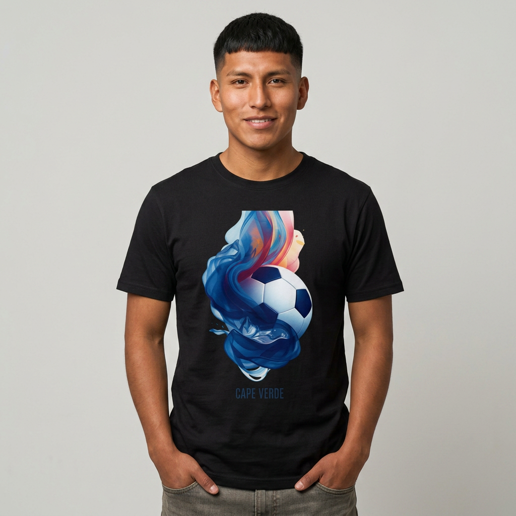 Cape Verde Football Fluid Smoke T-Shirt Abstract Blue Sharks Soccer Tee