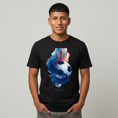Cape Verde Football Fluid Smoke T-Shirt Abstract Blue Sharks Soccer Tee