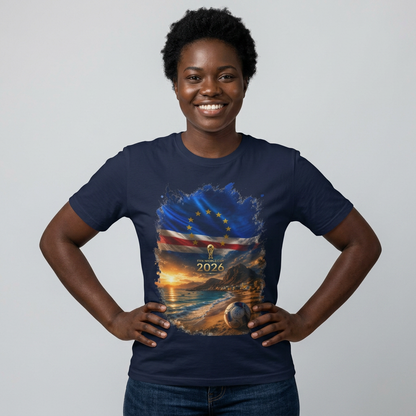 Cape Verde Football Flag Beach Graphic T-Shirt Blue Sharks Soccer Tee
