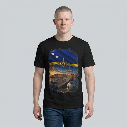 Curaçao Football Flag Handelskade T‑Shirt Cinematic Caribbean Soccer Tee