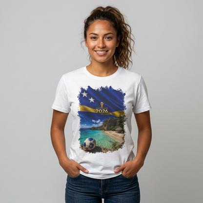 Curaçao Football Flag Beach Graphic T-Shirt Cinematic Caribbean Soccer Tee
