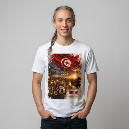 Tunisia Football Flag Chebika Oasis T-Shirt Eagles of Carthage Soccer Design Tee