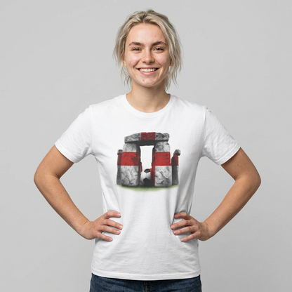 England Flag Stonehenge Football T-Shirt Three Lions Soccer Ancient Monument Tee