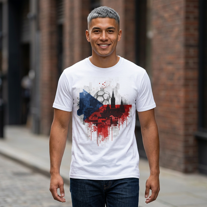 Czechia Football Flag Prague Cityscape T-Shirt Národní Tým Soccer Grunge Tee