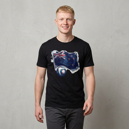 New Zealand Football Flag Sketch Tee All Whites Soccer Graphic T-Shirt
