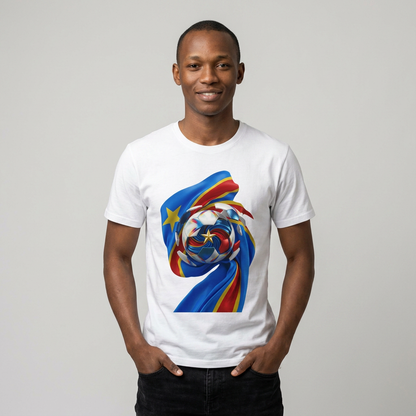 DR Congo Football Flag Exploding Ball T-Shirt Leopards Soccer Graphic Tee