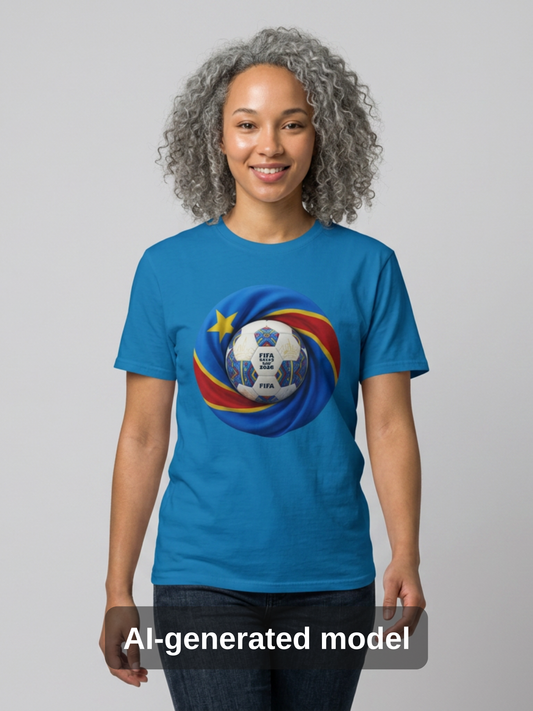 DR Congo Football Flag Circular Graphic T-Shirt Leopards Soccer 2026 Tee