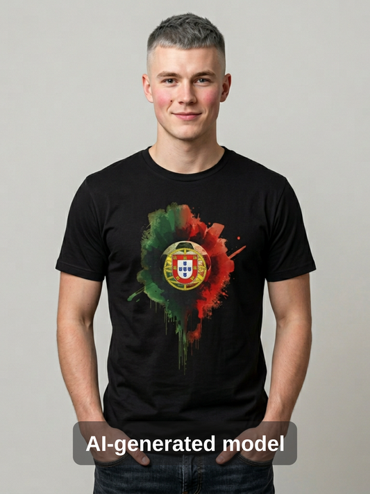 Portugal Football Flag Paint Splash T-Shirt Seleção Soccer Graphic Tee