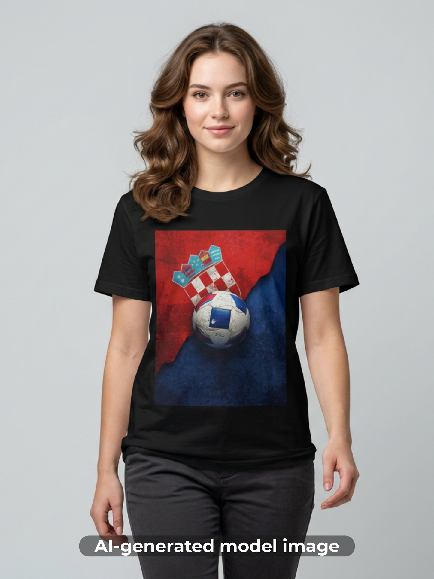 Croatia Football Coat of Arms Tee Vatreni Soccer Textured Checkerboard T-Shirt