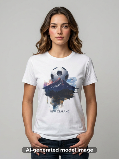 New Zealand Football Mountain T-Shirt — Majestic Landscape Soccer Design Tee