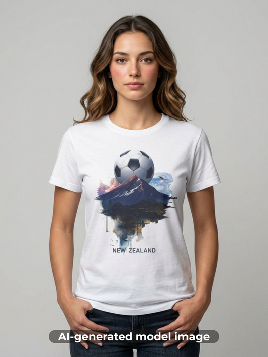 New Zealand Football Mountain T-Shirt — Majestic Landscape Soccer Design Tee