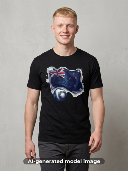 New Zealand Football Flag Sketch Tee All Whites Soccer Graphic T-Shirt