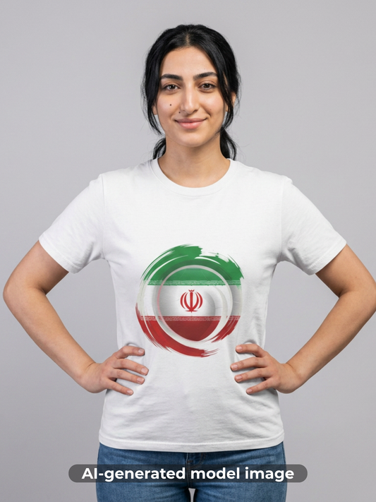 Iran Football Flag Circular Brushstroke T-Shirt Team Melli Soccer Graphic Tee