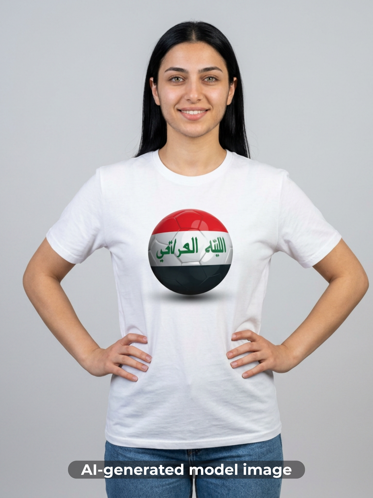 Iraq Flag Soccer Graphic T-Shirt Lions of Mesopotamia Football Tee