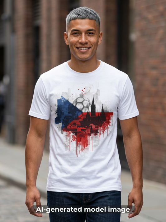 Czechia Football Flag Prague Cityscape T-Shirt Národní Tým Soccer Grunge Tee