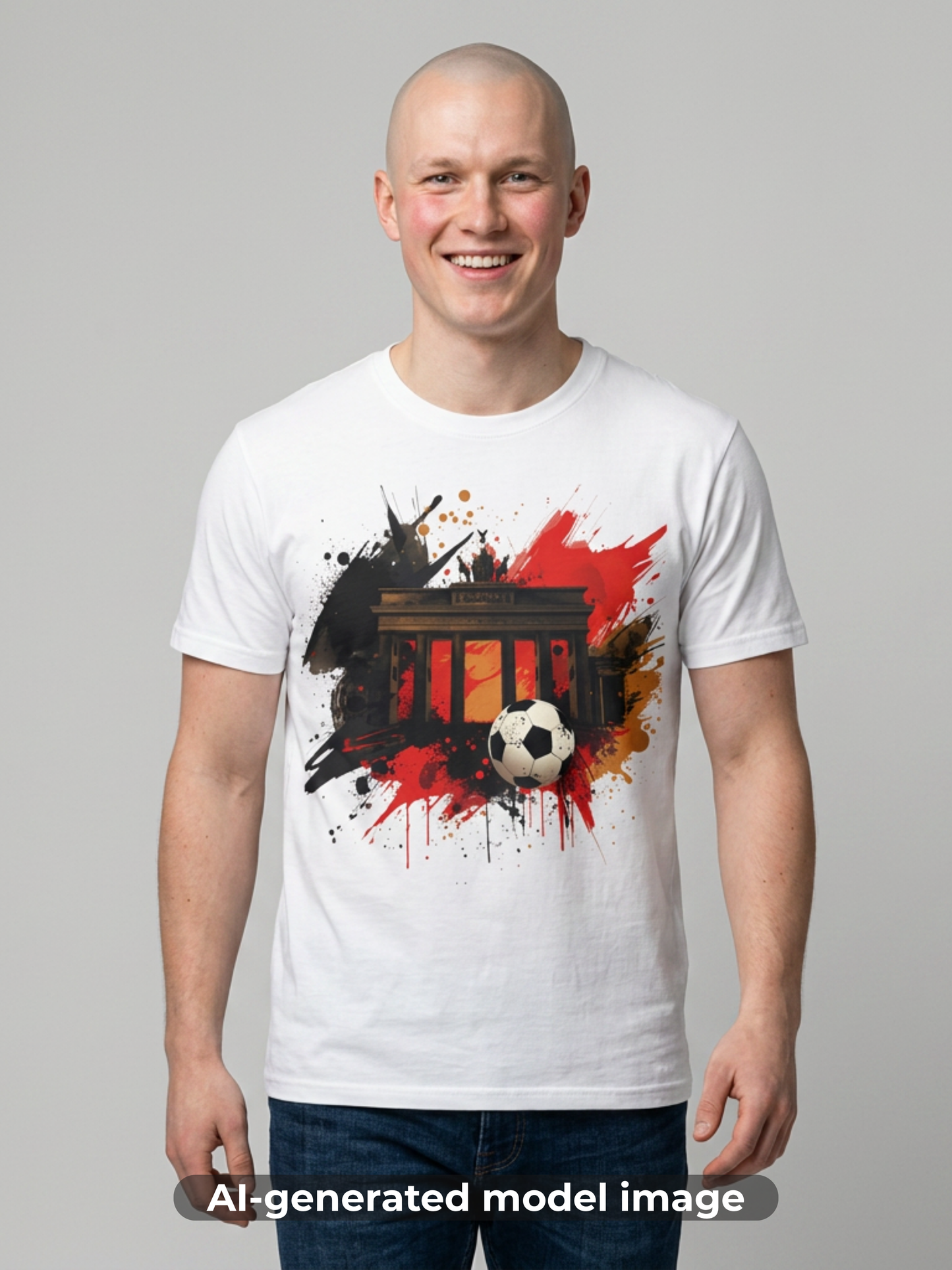 Germany Flag Football Triumph T-shirt Brandenburg Gate Splatter Art Tee