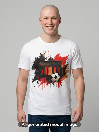 Germany Flag Football Triumph T-shirt Brandenburg Gate Splatter Art Tee