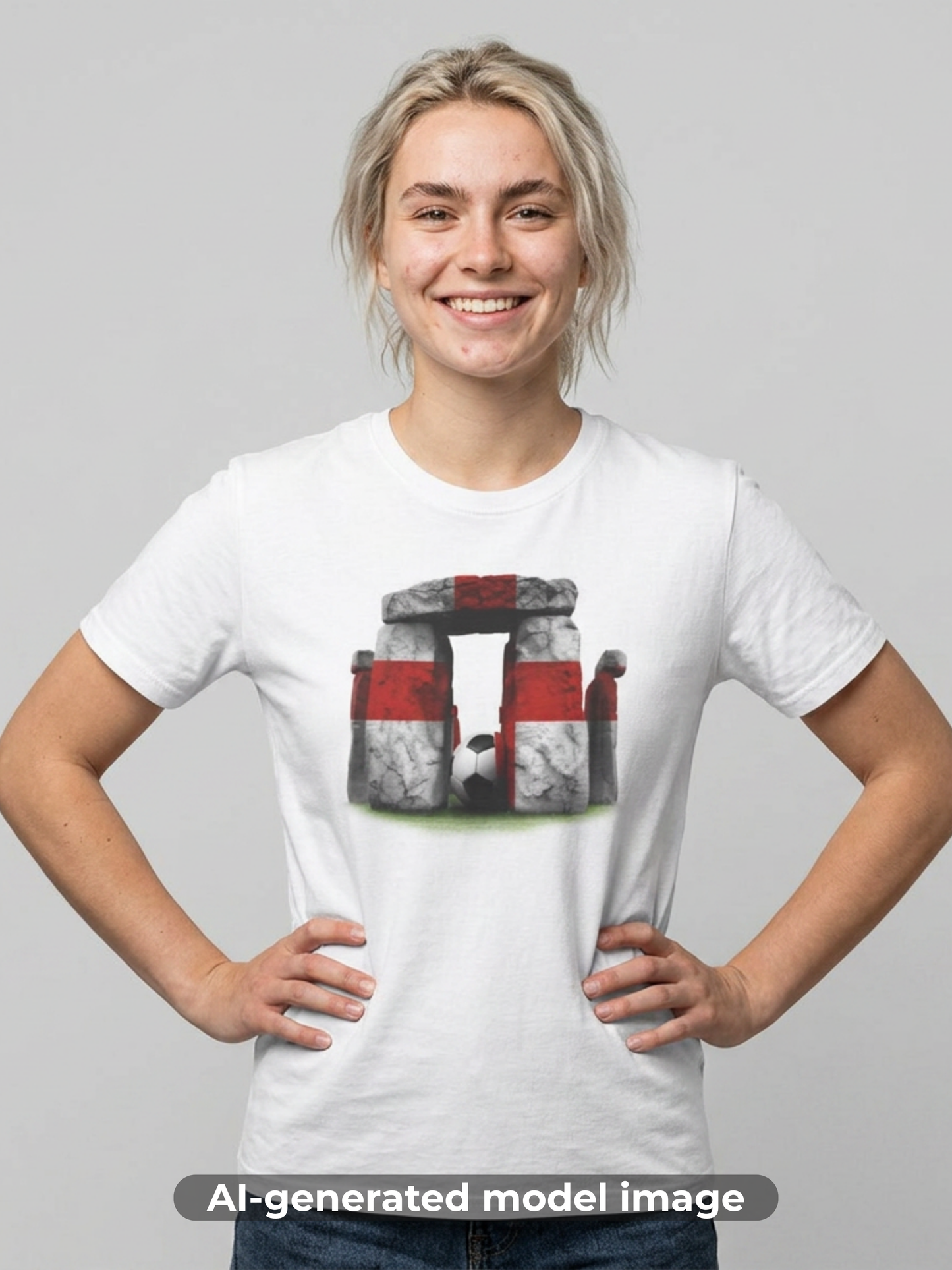 England Flag Stonehenge Football T-Shirt Three Lions Soccer Ancient Monument Tee