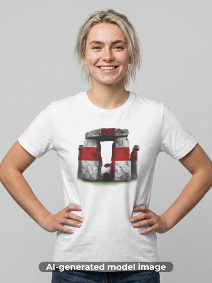 England Flag Stonehenge Football T-Shirt Three Lions Soccer Ancient Monument Tee