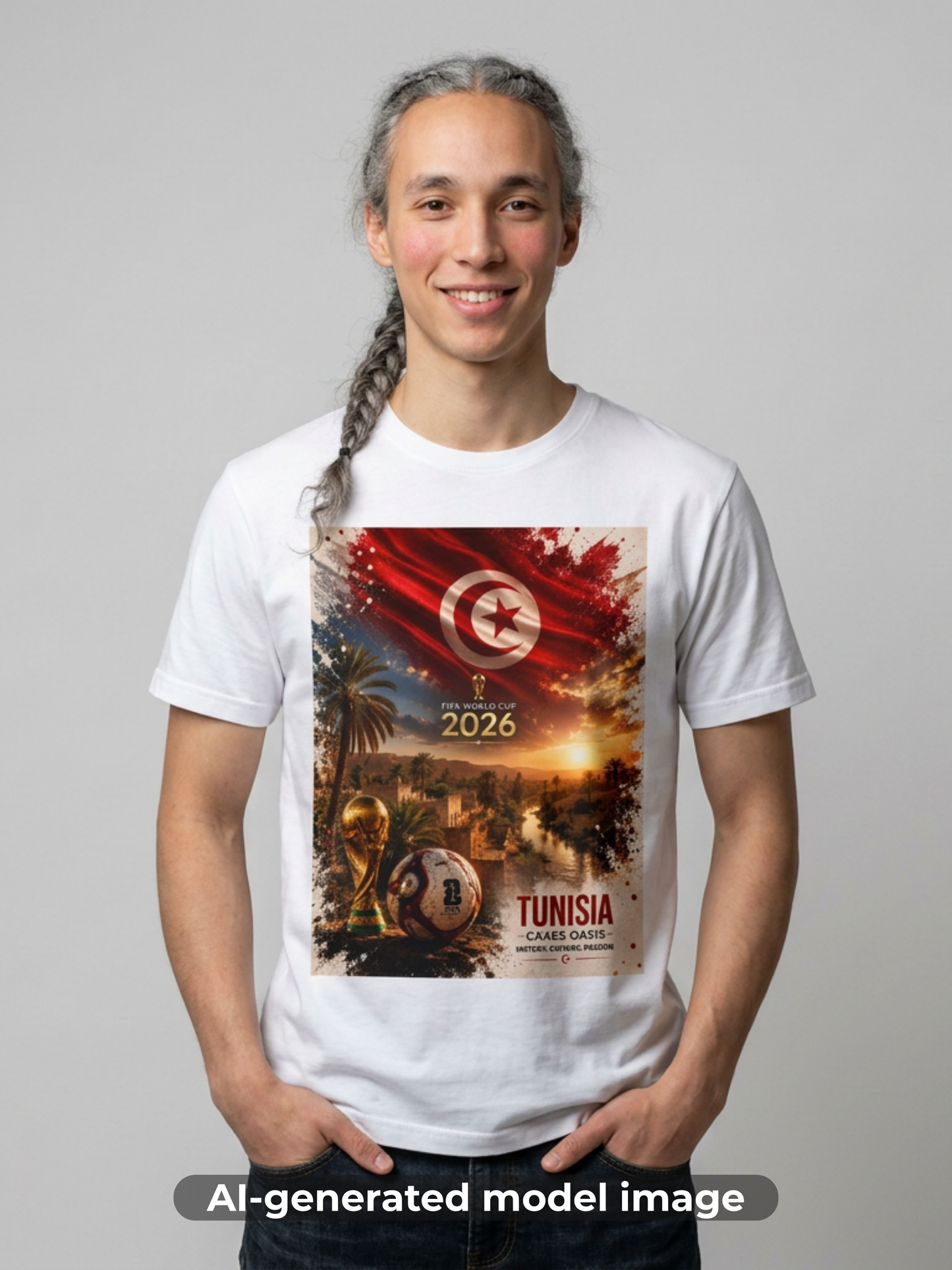Tunisia Football Flag Chebika Oasis T-Shirt Eagles of Carthage Soccer Design Tee
