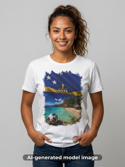 Curaçao Football Flag Beach Graphic T-Shirt Cinematic Caribbean Soccer Tee
