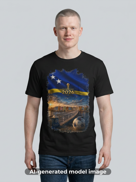 Curaçao Football Flag Handelskade T‑Shirt Cinematic Caribbean Soccer Tee