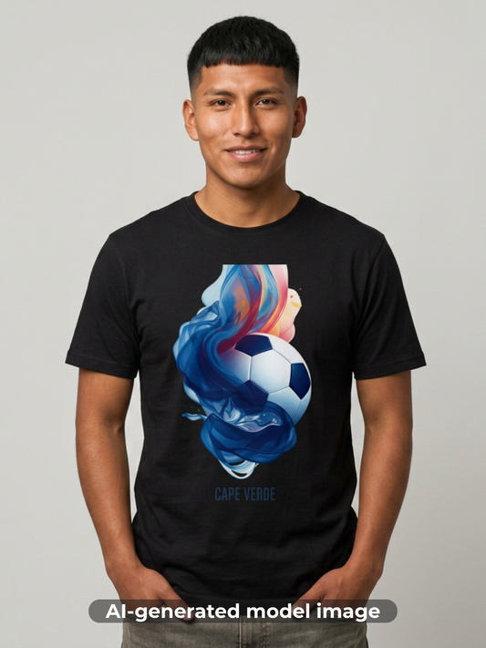 Cape Verde Football Fluid Smoke T-Shirt Abstract Blue Sharks Soccer Tee