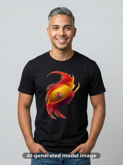 Spain Football Flag Vortex T-Shirt La Roja Soccer Brushstroke Design Tee