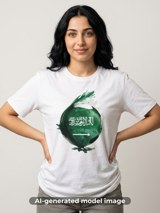 Saudi Arabia Football Flag Splatter T-Shirt Abstract Green Falcon Soccer Tee