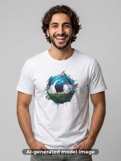 Uzbekistan Football Flag Splatter T-Shirt Abstract Crescent Moon Design Tee