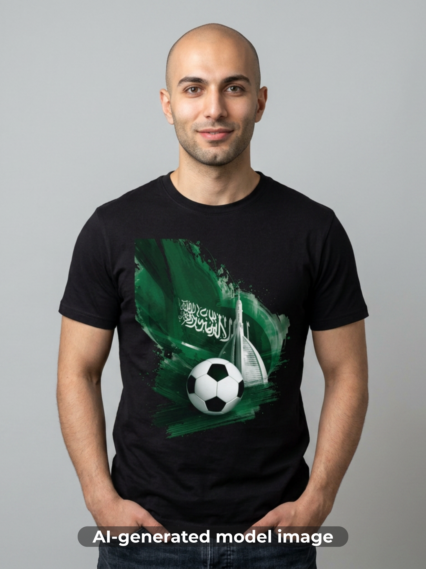 Soccer Saudi Arabia T-Shirt — Green Brushstroke Flag Design Tee