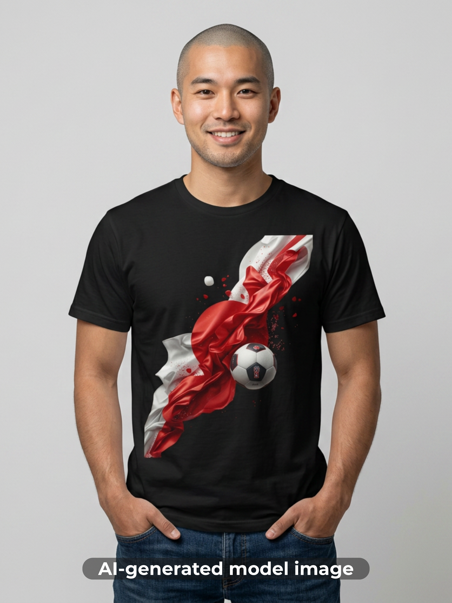 Japan Football Rising Sun T‑Shirt — Dynamic Red & White Silk Ribbon Design Tee
