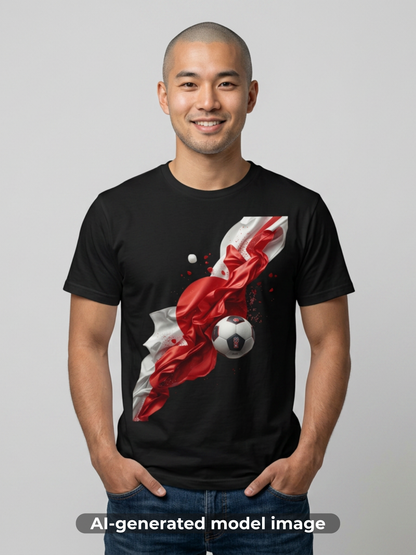 Japan Football Rising Sun T‑Shirt — Dynamic Red & White Silk Ribbon Design Tee