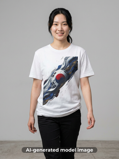 South Korea Football Wave Flag T-Shirt Luxury Abstract Soccer T-Shirt