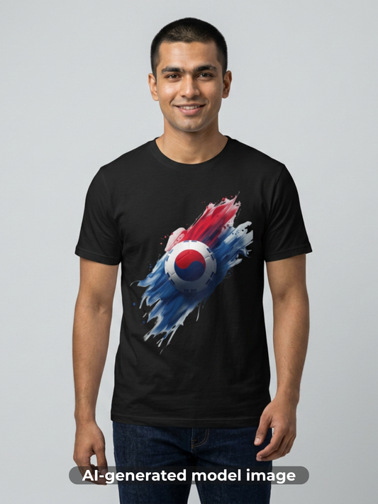 South Korea Football Flag T-Shirt Abstract Splatter Soccer Design Tee