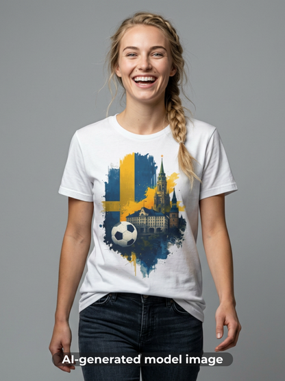 Sweden Football Skyline T‑Shirt — Swedish Flag Soccer Graphic Tee